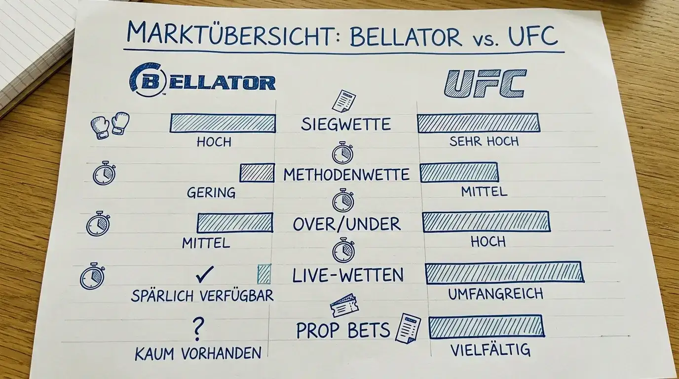 Bellator versus UFC Wettmärkte im Vergleich – Tiefe, Marktarten und Quoten-Effizienz