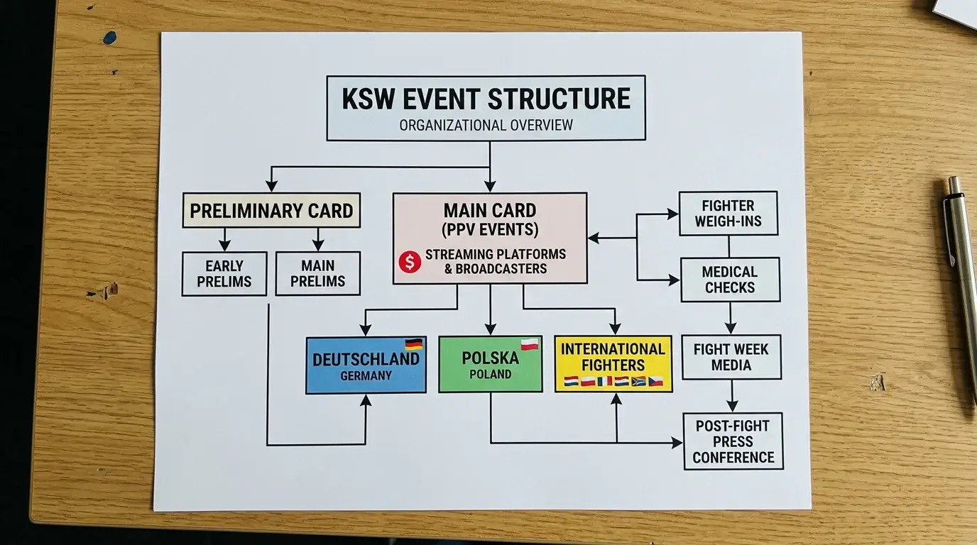 Übersicht der KSW-Organisation als Europas größte MMA-Liga mit Event-Struktur und Kämpfer-Herkunft