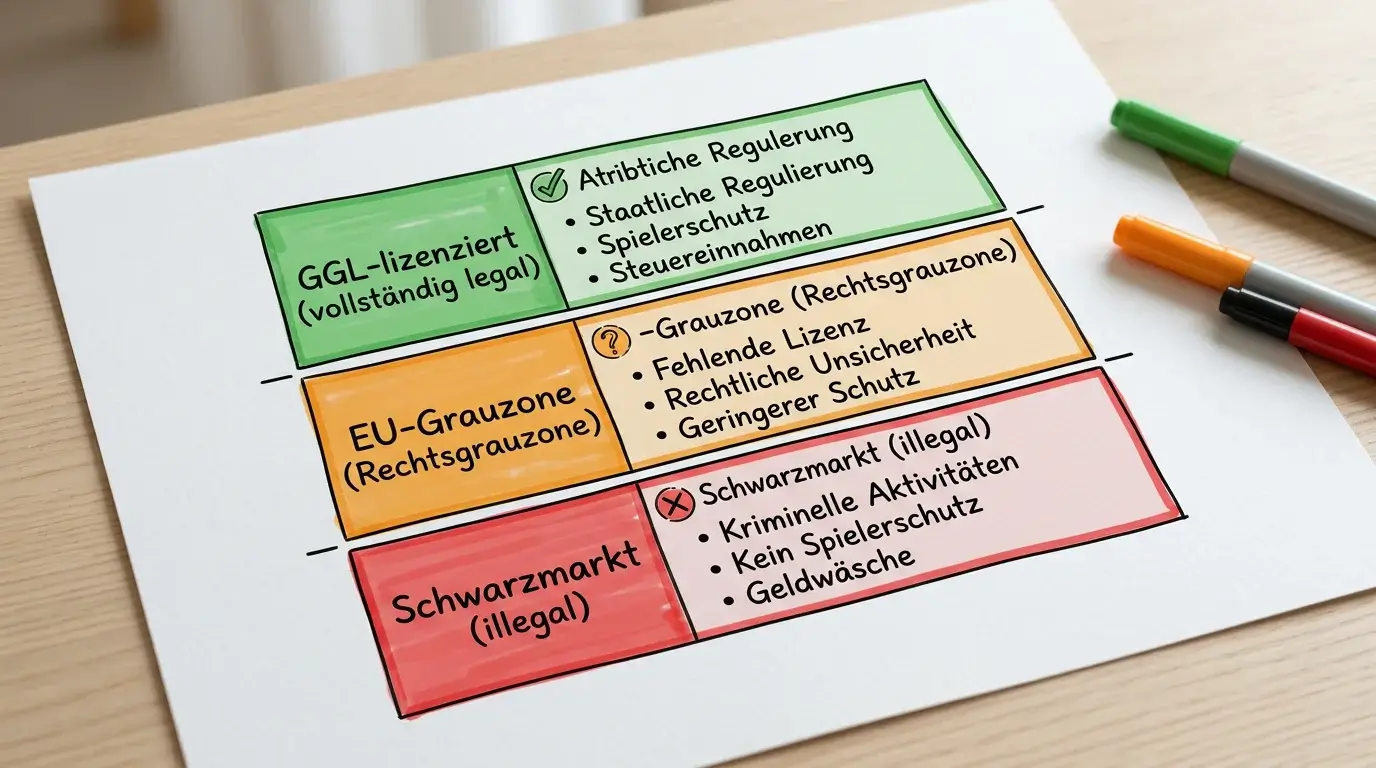 Drei-Klassen-System für Sportwetten in Deutschland – GGL-lizenziert, EU-Grauzone und illegaler Schwarzmarkt erklärt