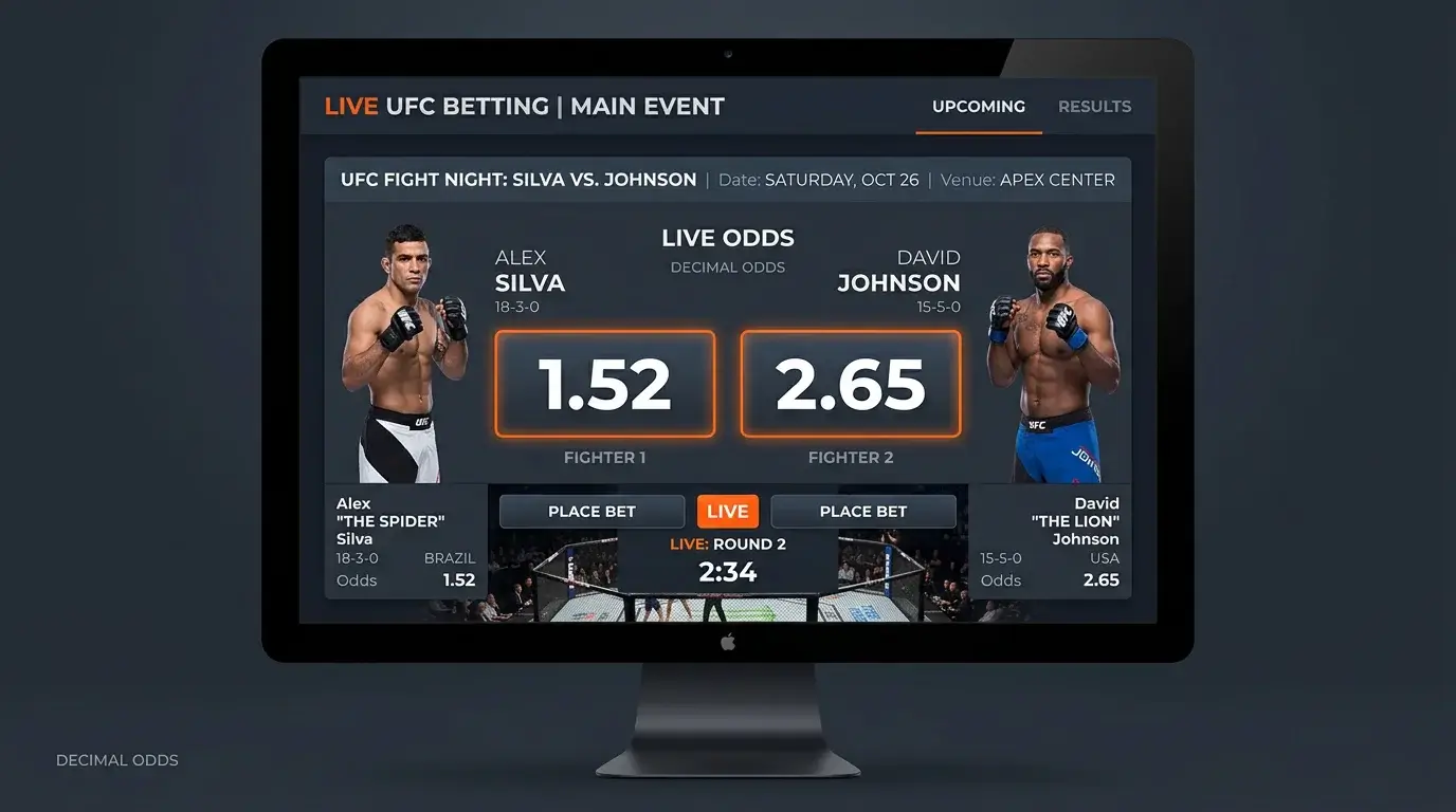 Dezimalquoten bei MMA-Wetten erklärt – Beispiel einer UFC-Quoten-Anzeige auf einer Sportwetten-Plattform