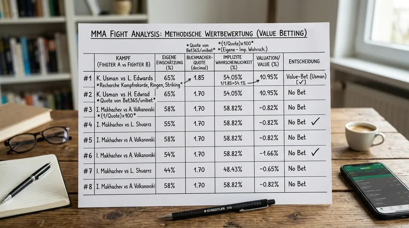 Value Bet bei UFC MMA-Wetten erkennen – systematischer Schritt-für-Schritt-Ansatz für Sportwetter