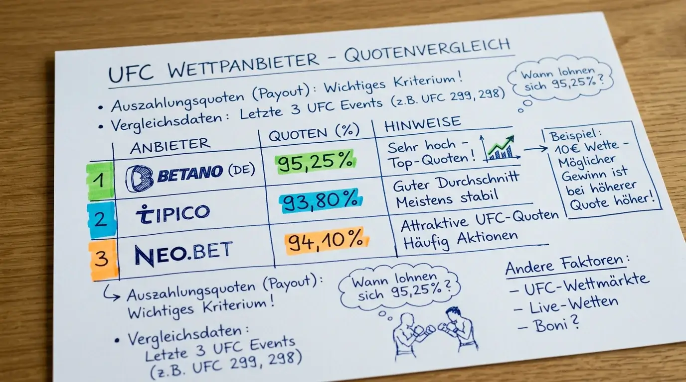 Quotenschlüssel im UFC-Wetten-Vergleich: Payout-Rate verschiedener internationaler MMA-Buchmacher im direkten Gegenüberstellung