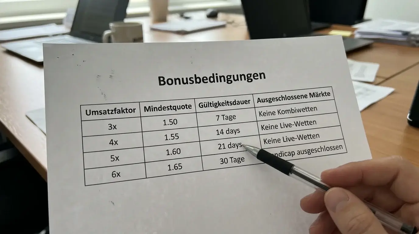 Typische Bedingungen bei MMA Reload-Boni: Umsatzfaktor, Mindestquote und Zeitfenster