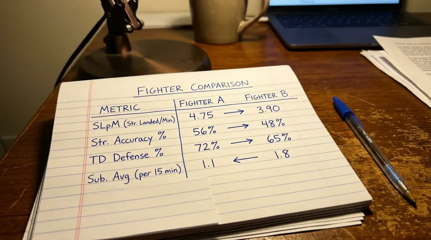Relevante UFC Fighter-Statistiken für die Wettanalyse – SLpM, Takedown Defense und Submission Rate