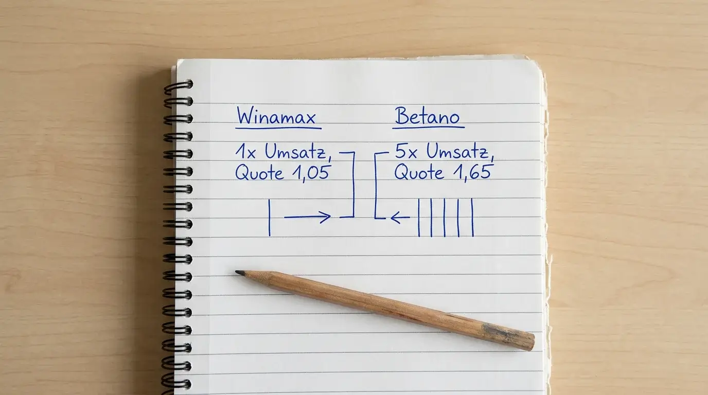 Vergleich Umsatzbedingungen Winamax 1x Mindestquote 1,05 versus Betano 5x Mindestquote 1,65 bei MMA Wetten